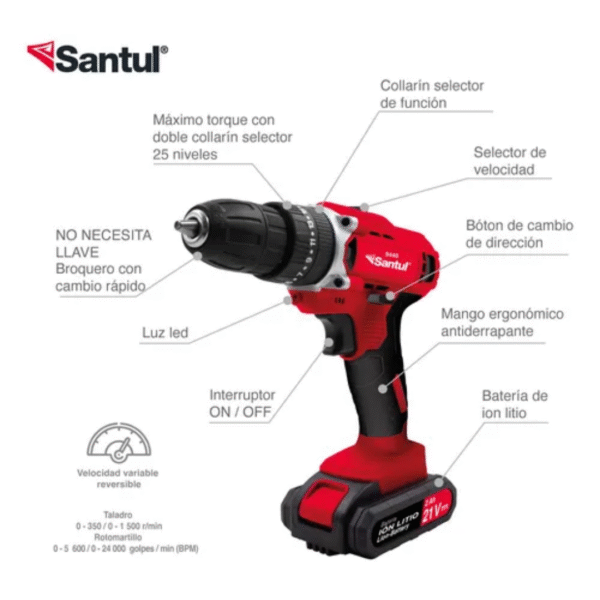 Rotomartillo Inalambrico 3/8" 21V, uso profesional - Imagen 6