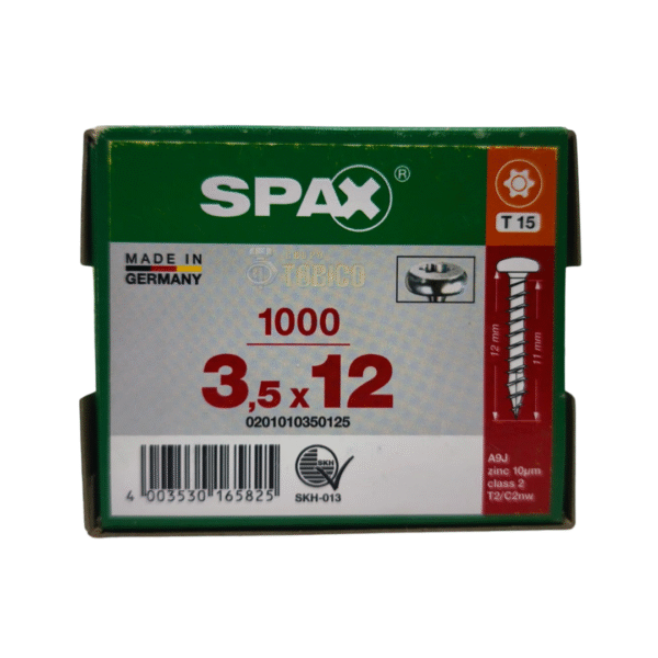 Tornillos Spax Para Fijar Herrajes 3.5 X 12 Caja 1000 Piezas