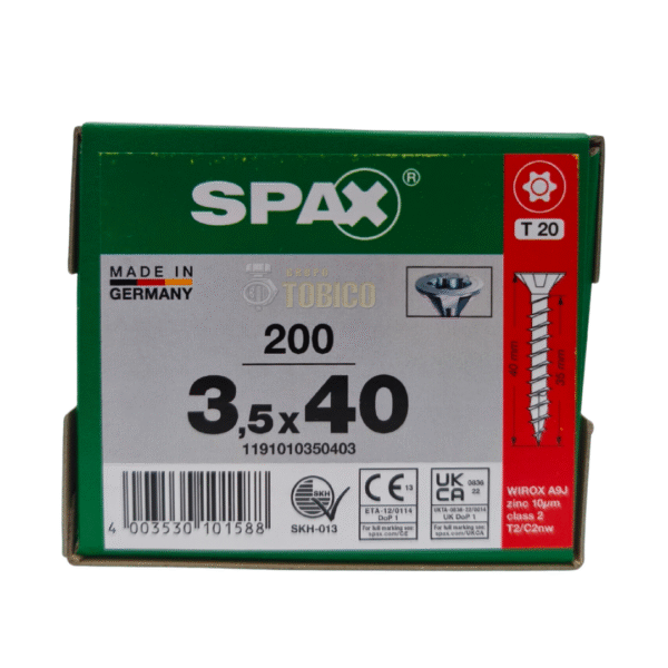 Tornillos Spax Universal 3.5 X 40 Caja 200 Pzs T20 Cuerda Corrida