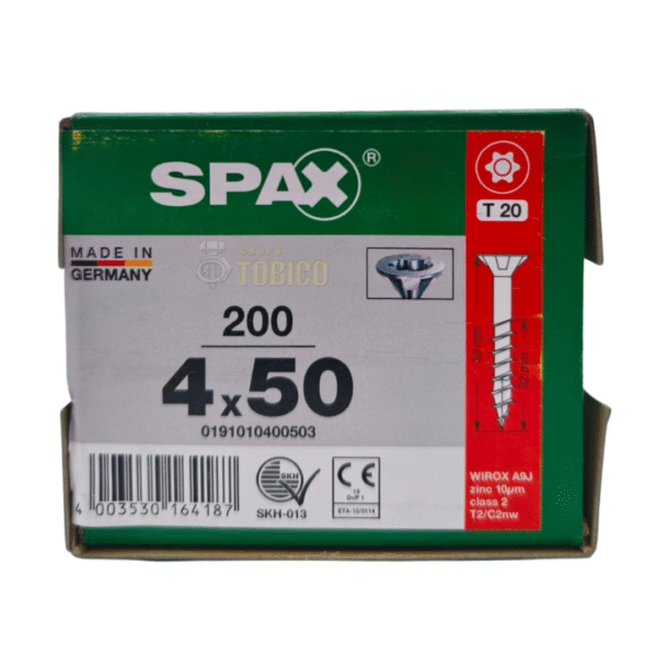 Tornillos Spax Universal 4 X 50 Caja 200 Pzs T20 Cuerda Parcial